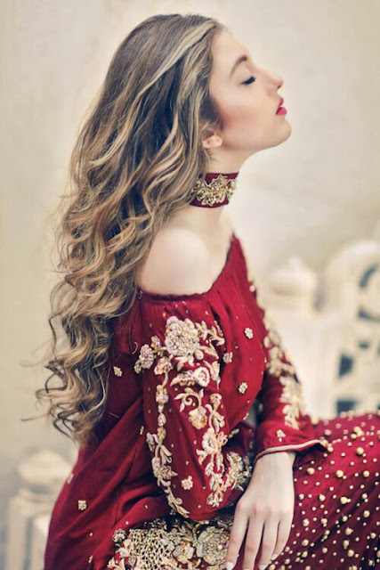 Off shoulder red wedding dress