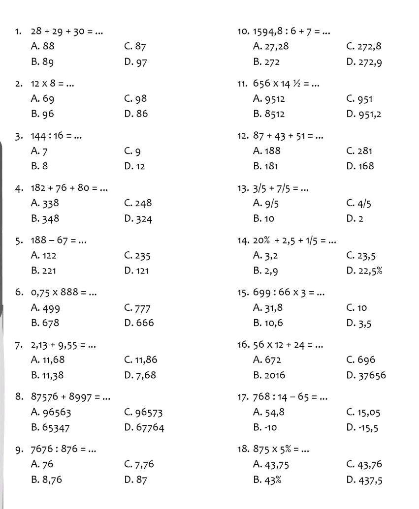 psikotes matematika hitung cepat