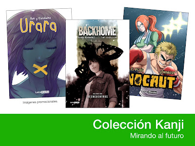 la editorial Letrablanka ha anunciado tres novedades: Urara (de @RanYKuro), Backhome, (de @ToniCabArt y Sergio Hernández), y Nocaut (de @ACPuig1 y Jormest). 