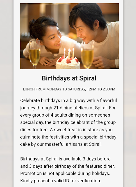 spiral buffet, birthday celebrant dine for free,