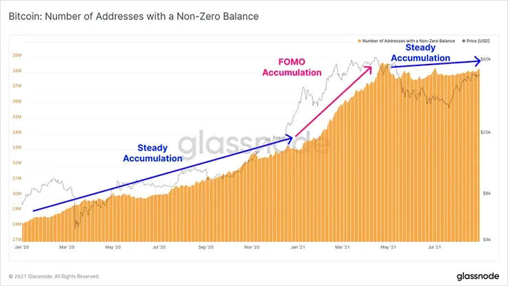 График ненулевых адресов BTC