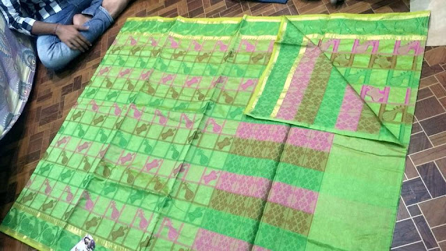 thread work buta with checks and zari border saree