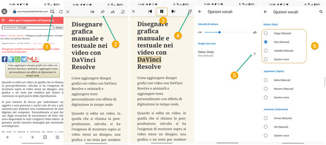 lettura ad alta voce da mobile con edge