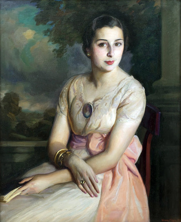 Retrato de dama con vestido rosa, Victor Moya Calvo, Pintor español, Pintores Valencianos, Retratos de Victor Moya Calvo, Pintores españoles, Victor Moya