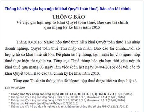 Gia hạn nộp tờ khai thuế kỳ kê khai 2015