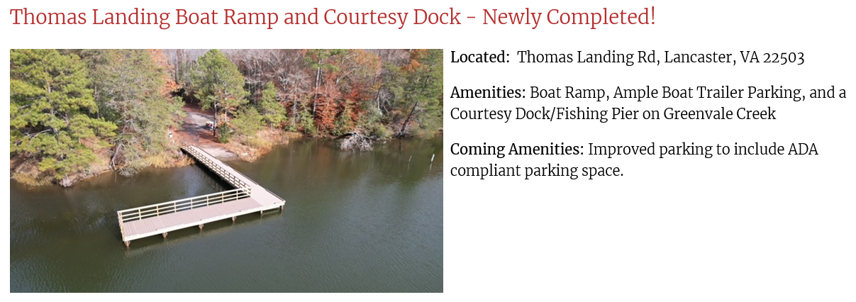 Thomas Landing Boat Ramp and Courtesy Dock - Newly Completed! with aerial view of the new boat ramp and dock