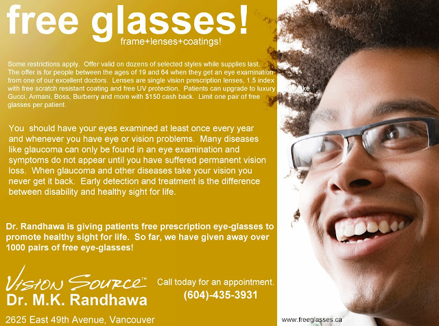 Free eyeglasses, lenses and coatings at Vision Source Vancouver - Dr. M.K. Randahwa