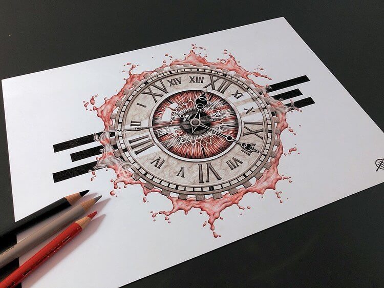01-Fifteen-hour-clock-Pencil-Drawings-Caro-www-designstack-co
