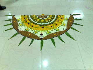  Rangoli with grains, vegetables and leaves