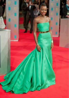 Emerald green Dior on Lupita Nyong'o at 2014 BAFTAs