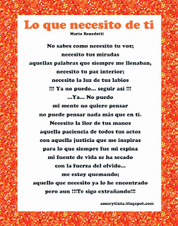 Poema lo que necesito de ti de Mario Benedetti