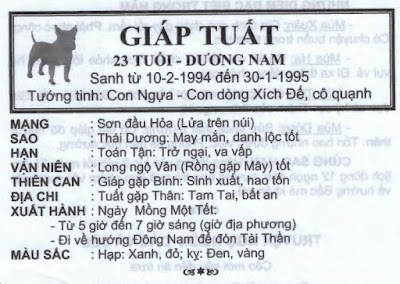 Xem tử vi tuổi Giáp Tuất sinh năm 1994