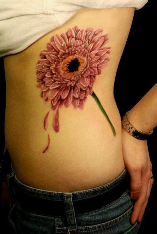 Designs of Daisy Flower on Hip, Women Tattoos of Daisy on Hip, Hip decorated with Daisy Flower, Women, Parts, Flower.