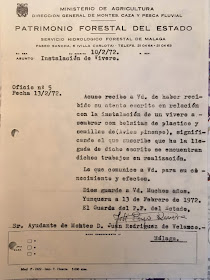 Fotografía del escrito de acuse de recibo del Plan de Cultivo del vivero para 1972.  Fuente: Archivo Personal de José Pino Rivera.