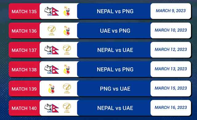 Nepal Schedule CWC League 2