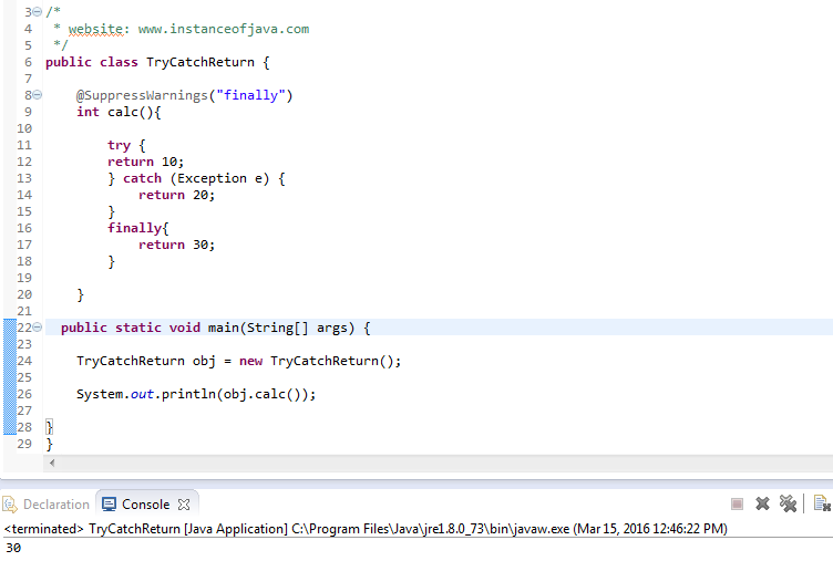 finally with return statement in java
