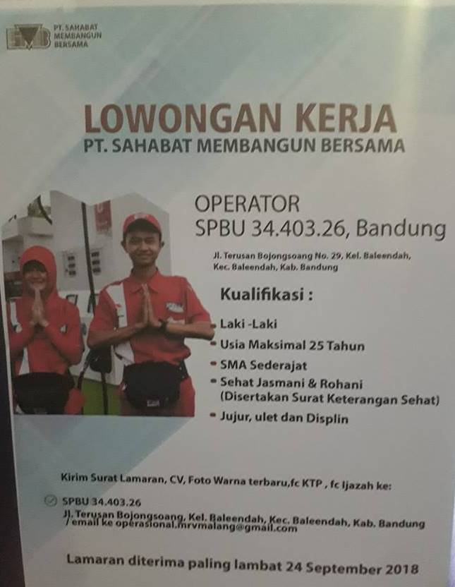 Lowongan Kerja Operator Spbu Di Bandung Lowongan Kerja Terbaru Indonesia 2021