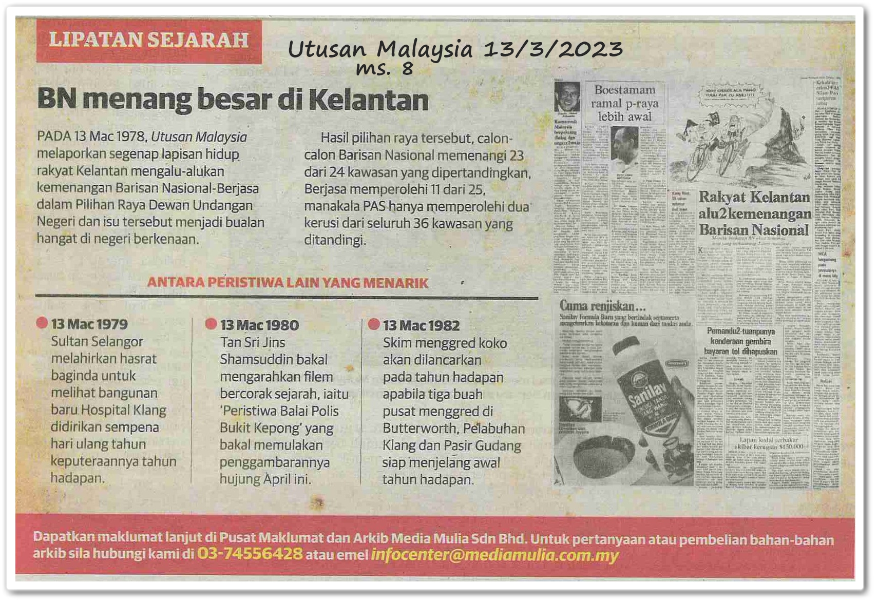 Lipatan sejarah 13 Mac - Keratan akhbar Utusan Malaysia 13 Mac 2023