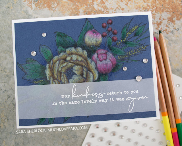 Simple Thank You card, made with the Concord & 9th Grateful for You stamp set.   Colored image was done with FSJ Color Burst pencils.  