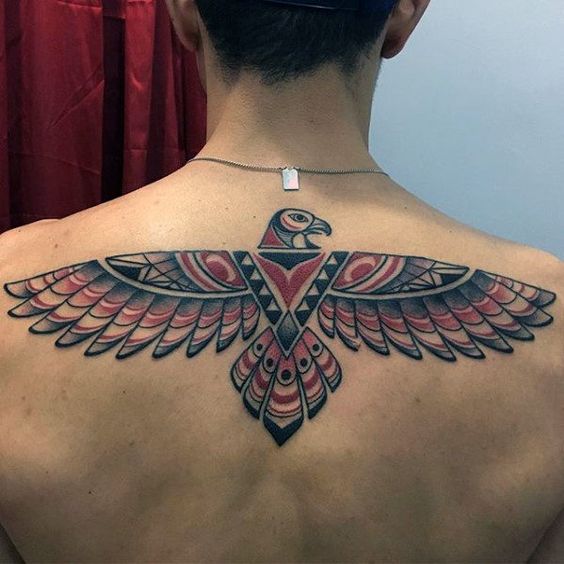 Colourful-tribal-Haida-Eagle-Back-Tattoo