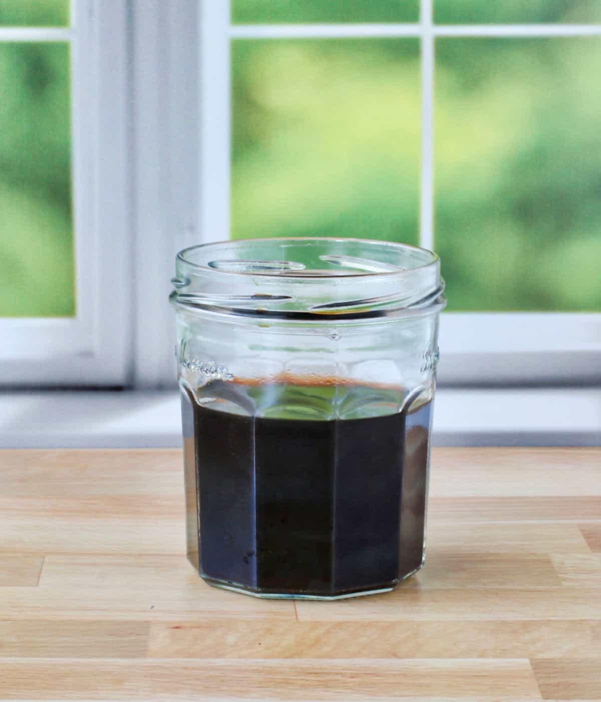 Tempura dipping sauce in a jar.