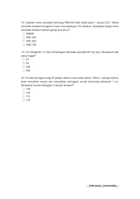 Contoh Soalan Peperiksaan SPA Pembantu Awam H11 (KKM) 2019 