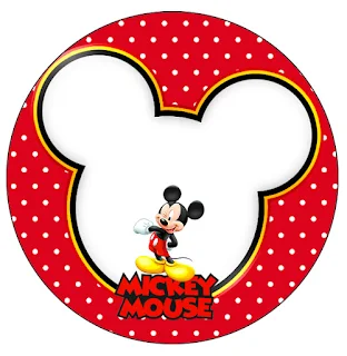 Mickey in Yellow, Zigzag and Red Background: Free Printable Toppers or Labels and Wrappers.