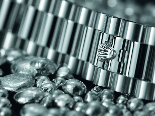 Photo of a Rolex Crownclasp on a platinum president bracelet 