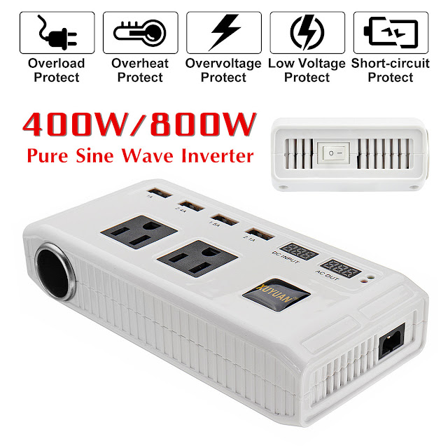 800W Pure Sine Wave Power Inverter 12V to 110V Charger Converter for Car Caravan