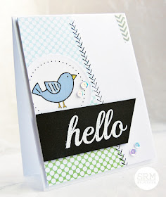SRM Stickers Blog - Birdie BIG Hello by Tenia - #card #BIGstamps #BIGhello #hello #stickers #stampedstitches