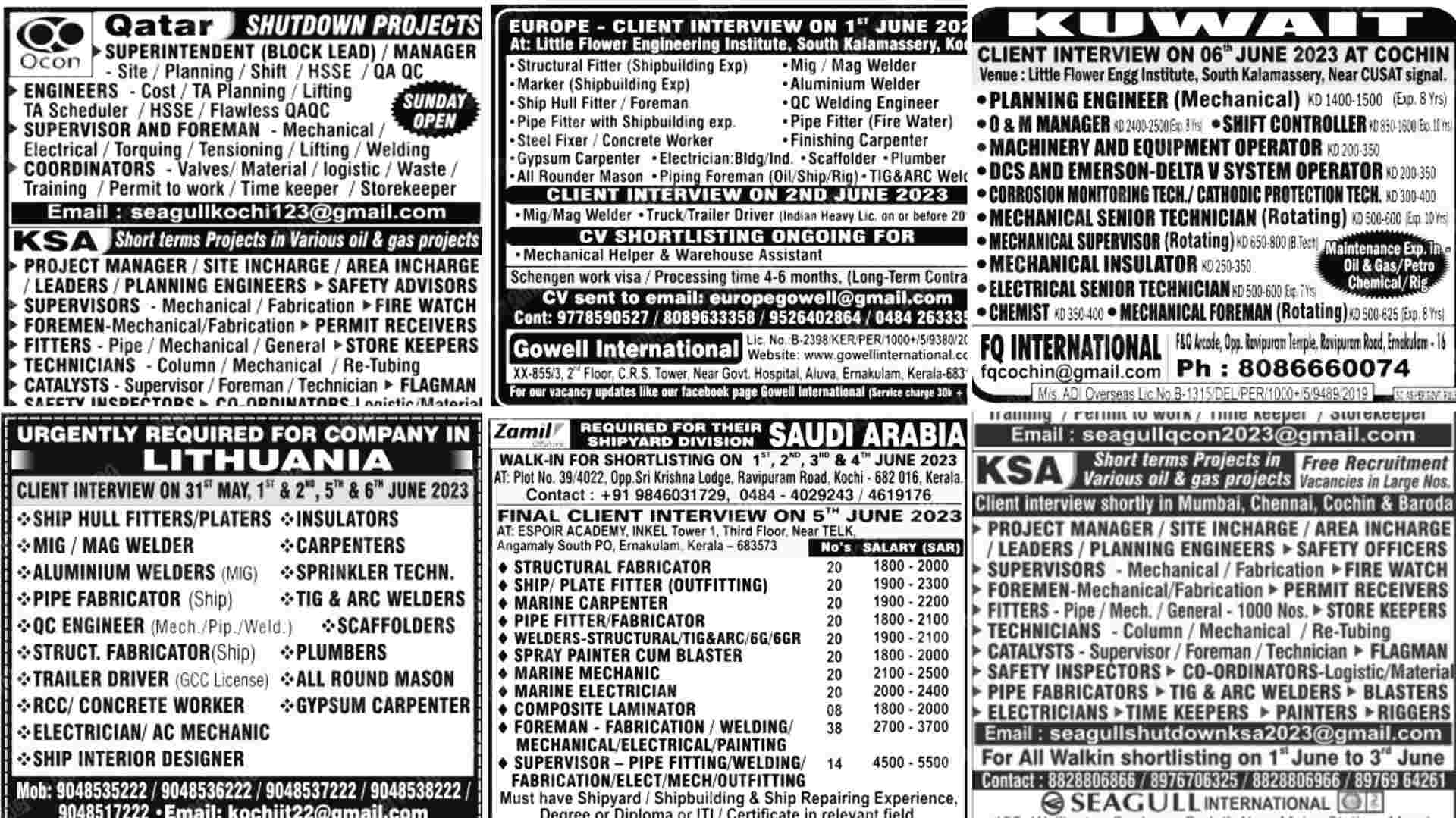 Malayalam Manorama gulf job classified 31 may 2023