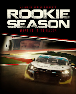 Rookie season poster race-car and close up of driver in helmet