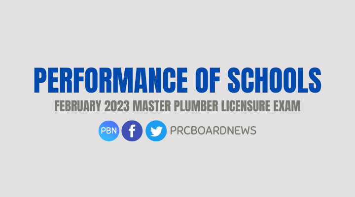 Performance of Schools: February 2023 Master Plumber board exam result