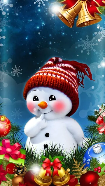 Christmas Snowman, Snow, Snowflakes, Winter, Bells, Gifts, Jesus, Mobile Wallpaper HD.