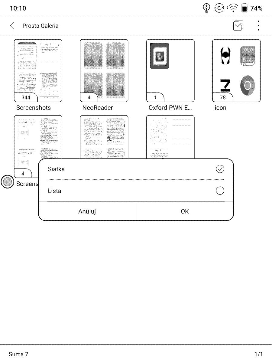 Onyx Boox Note Air – opcje wyświetlania obrazów w aplikacji Galeria