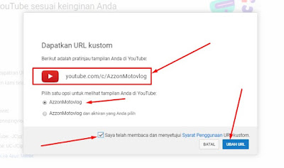 Contoh Mengganti Alamat URL Channel Youtube