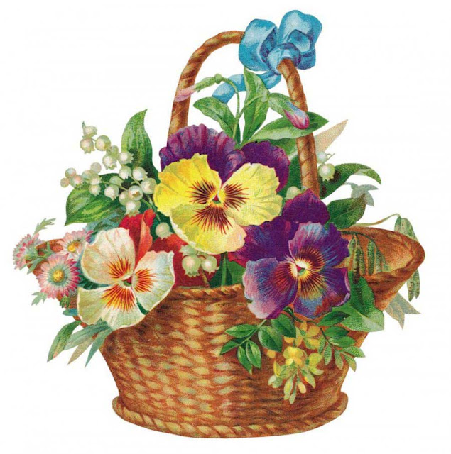 flower basket bouquet pansies still life painting scrap decoupage