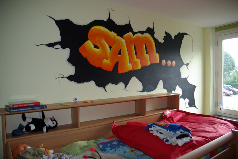 Orange Graffiti Letters SAM to the Interior Design of the Bedroom