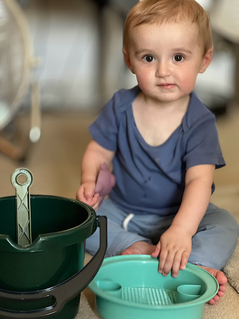 madmumof7 Grandson with bucket and spade set from Dantoy