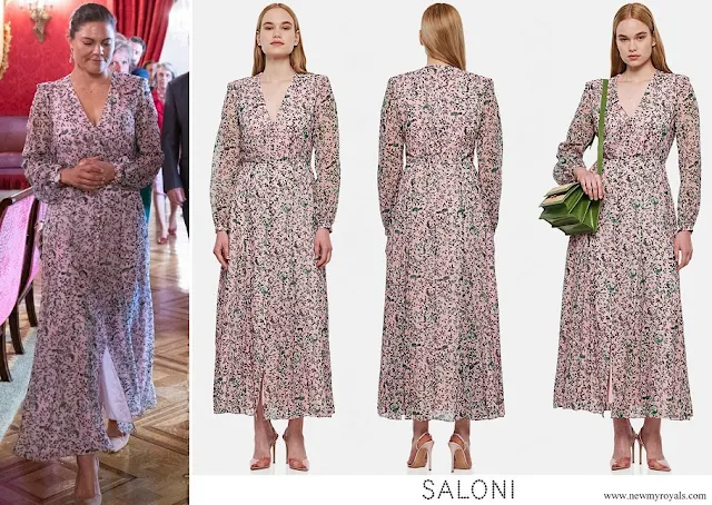 Crown Princess Victoria wore Saloni Annabel long-sleeved midi dress