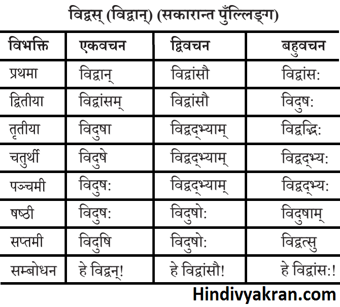 विद्वस् शब्द रूप संस्कृत में – Vidvas Shabd Roop In Sanskrit