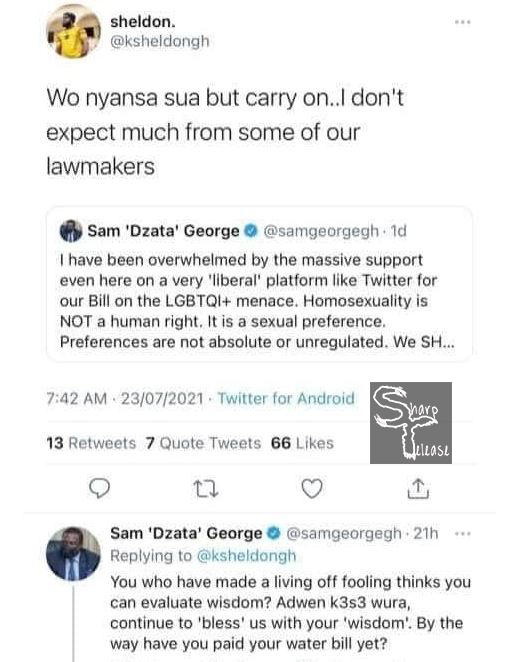 Tweets between Sam George And Kwadwo Sheldon