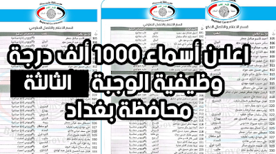 اعلان أسماء 1000 ألف درجة وظيفية الوجبة الثالثة محافظة بغداد
