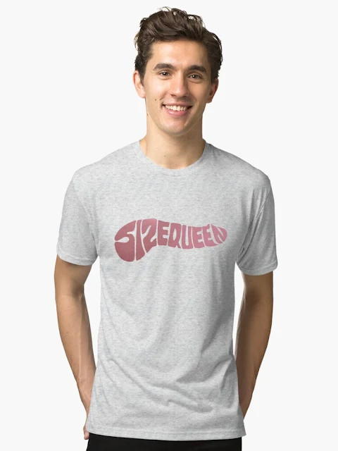 Size Queen text in a penis form t-shirt