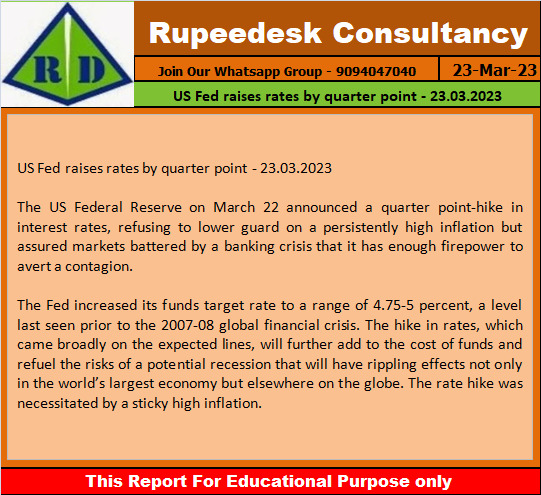 US Fed raises rates by quarter point - 23.03.2023