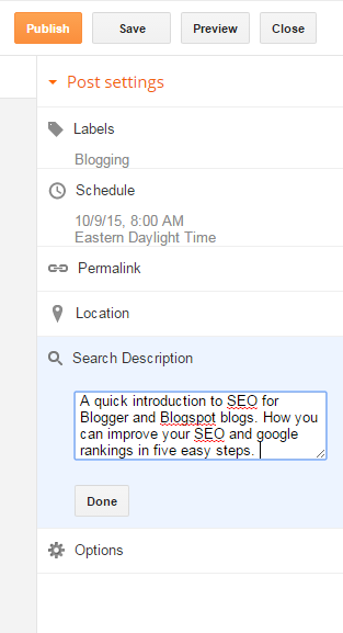 Search Description Blogspot SEO