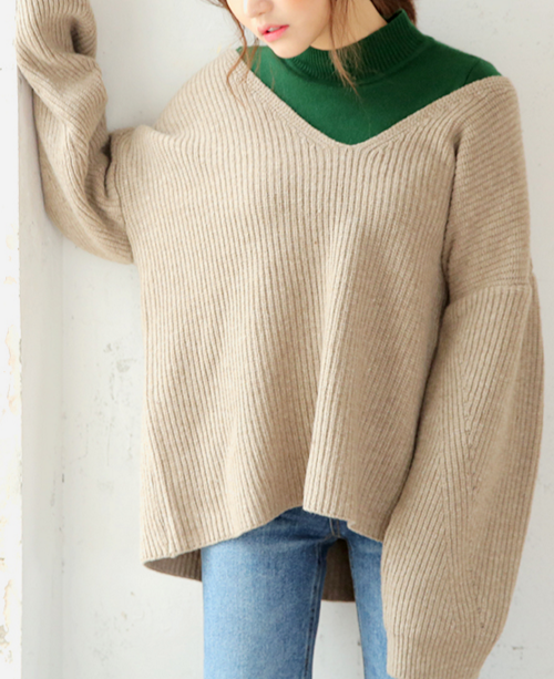 Deep V-Neck Knit Top