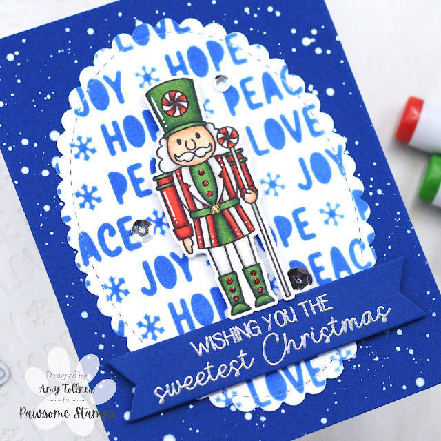 Sweet Christmas Stamp and Die Set, Peace Love and Joy Stencil, Silver Tinsel Sequin Mix by Pawsome Stamps #pawsomestamps #handmade