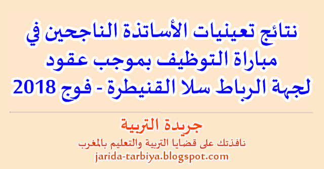 نتائج تعينيات الأساتذة الناجحين في مباراة التوظيف بموجب عقود لجهة الرباط سلا القنيطرة - فوج 2018