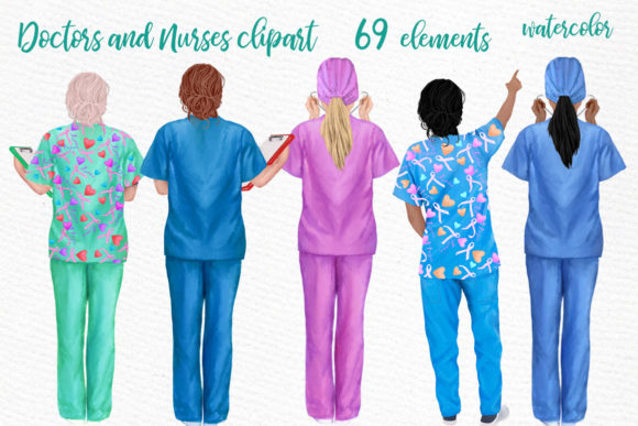 Nurses Clipart, Women in Scrubs